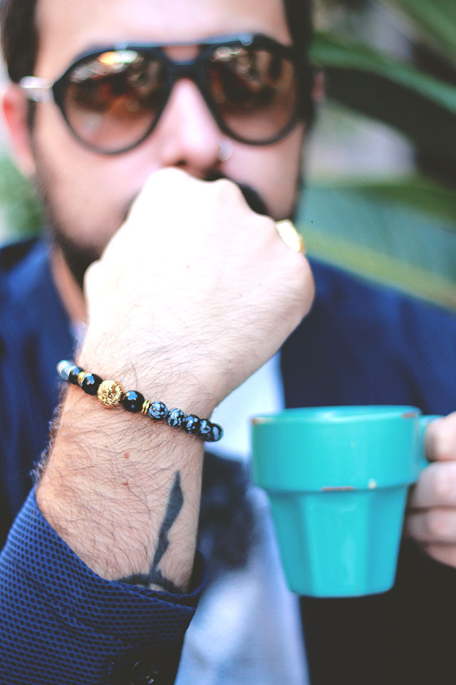 bracciale uomo perle pietra naturale, 8mm stretch men bracelet natural spot stone beads bangle chain