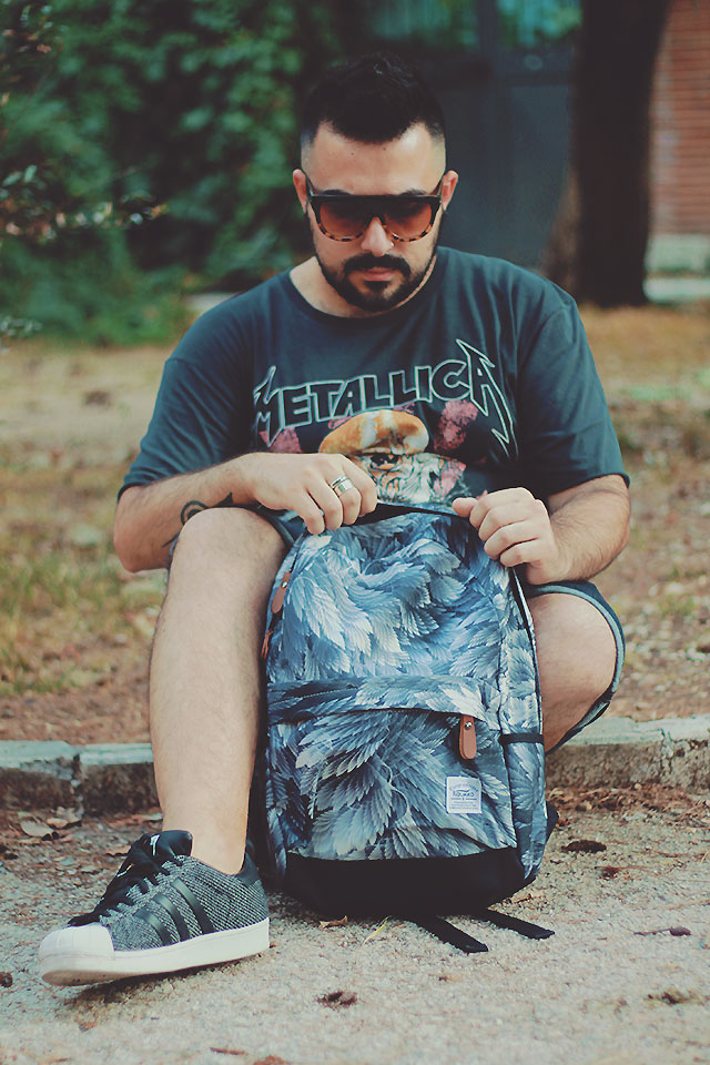 zaino da viaggio, travel backpack, men canvas leaves printing backpack