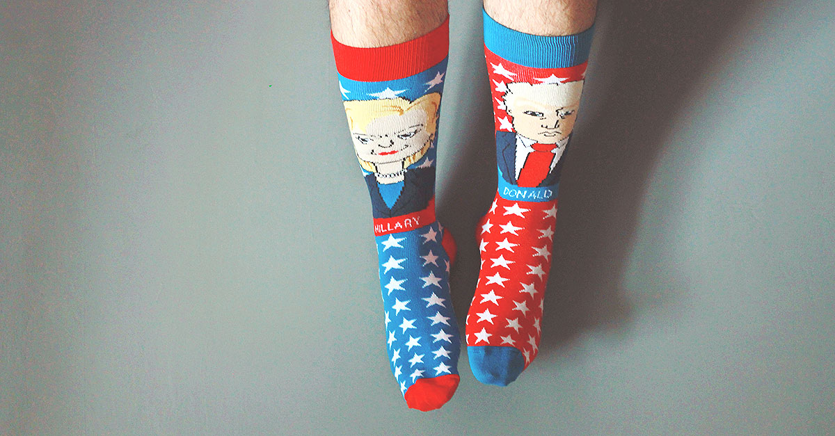 elezioni usa 2016, calzini foot cardigan, calzini donald trump, calzini hillary clinton, united socks of america
