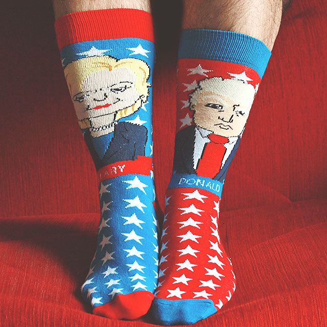 elezioni usa 2016, calzini foot cardigan, calzini donald trump, calzini hillary clinton, united socks of america