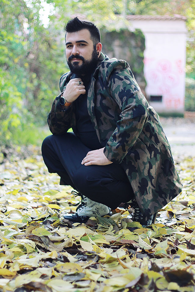 giacca militare mimetica lana sammydress, outfit plus size fashion blogger uomo roma, guy overboard